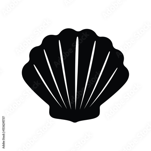 Black Seashell Silhouette Clipart, Simple Ocean Mollusk Design