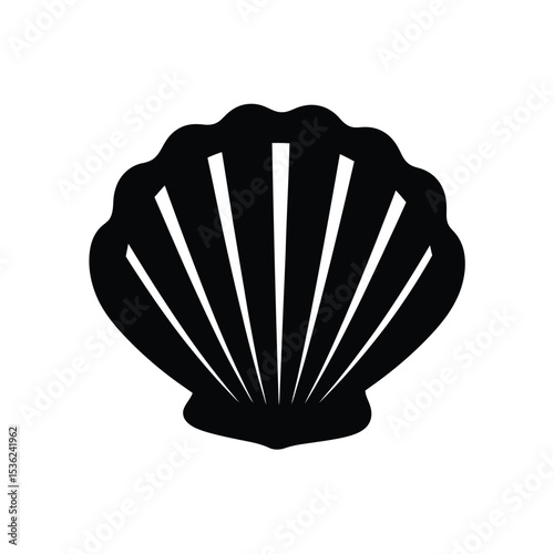 Black Seashell Silhouette Clipart, Simple Ocean Mollusk Design