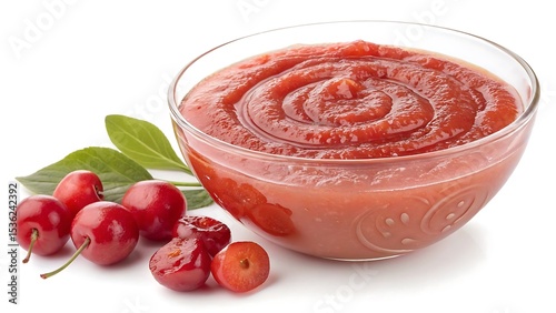 A vibrant glass of red fruit juice, perhaps cherry, cranberry, or red currant, brimming with fresh, sweet, and healthy berry goodness