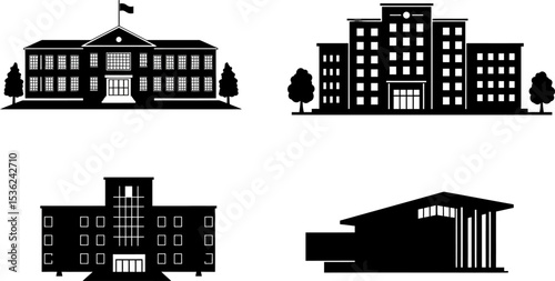 School building vector silhouette university college education campus architecture icon set graphic design 100 editable stock vector illustration