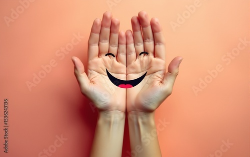 Bunte Hände mit Smiley als Hintergrund. High quality