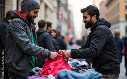 A clothing drive and distribution program that collects donated clothes and distributes them to homeless individuals in need. High quality