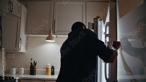 Man searching food in refrigerator at night