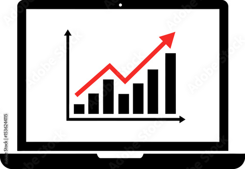 Laptop showing business growth chart graph diagram with upward trend analysis and financial success data editable stock vector illustration