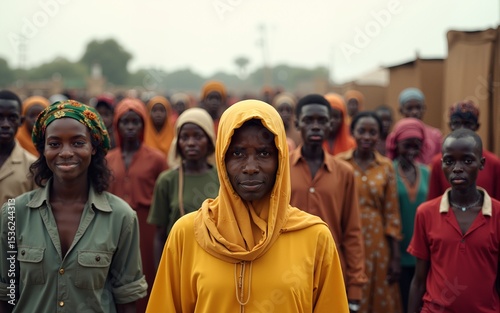 Poor crowded African community. Poverty and solidarity in Africa concept. High quality