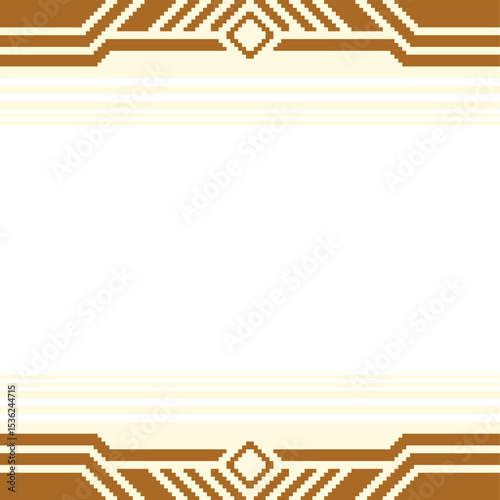 Futuristic Oriental Brown Frame Template Background, Pixel Art Flat Style