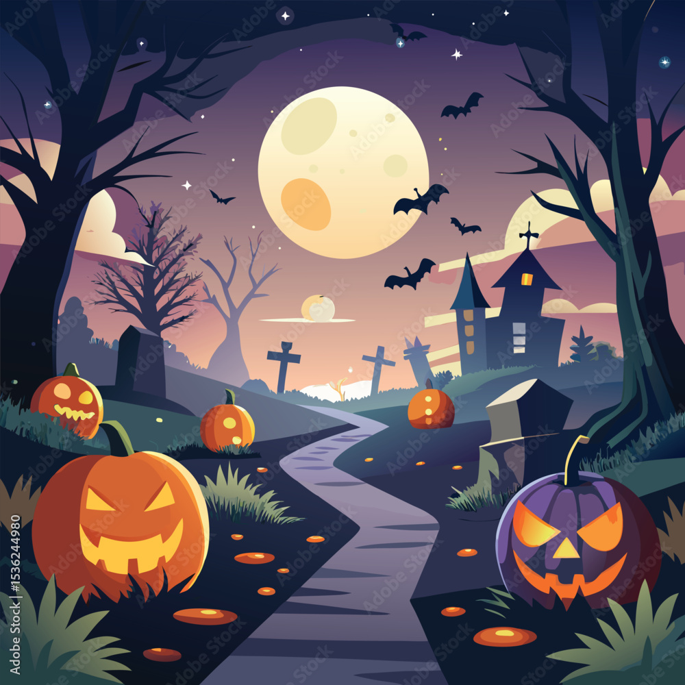 Fototapeta premium Classic Halloween Silhouette Illustration with Animal Elements for Spooky Designs