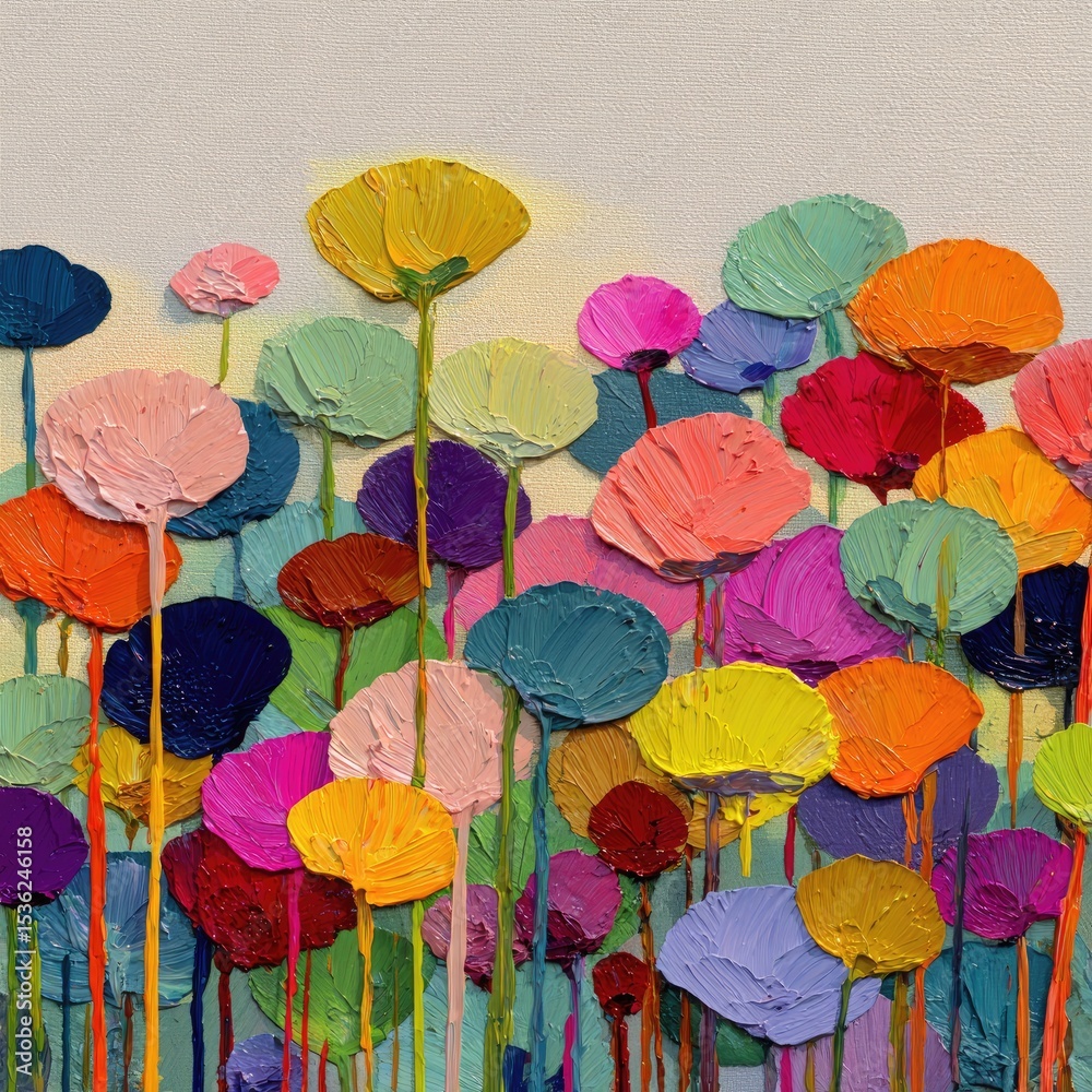 Obraz premium Colorful flower field, textured paint