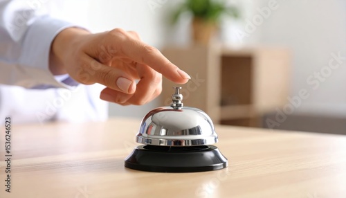 Person ringing hotel service bell