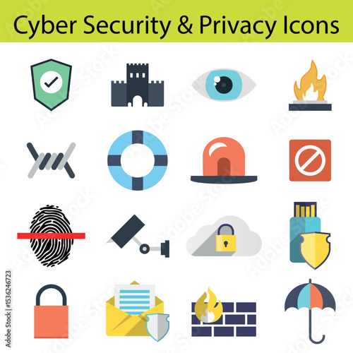 Cyber security icons collection for online privacy and data protection