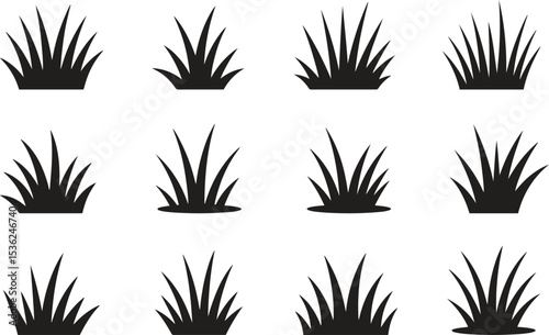 Collection of grass silhouette icon vector isolate on white background
