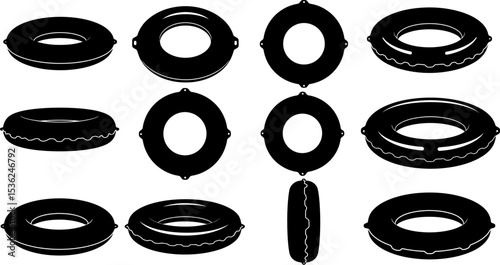 Black and white inflatable rings vector illustration summer vacation swimming pool floats graphic design set editable stock vector illustration