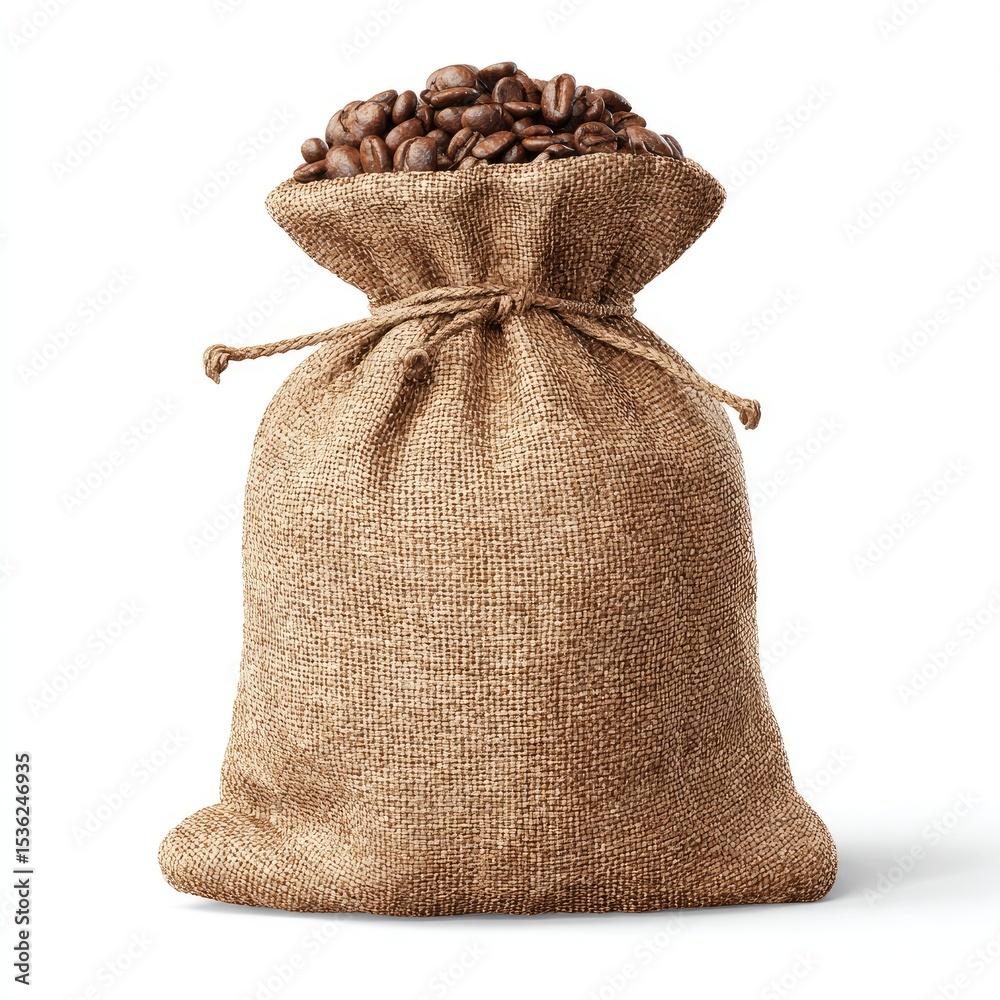 Burlap sack filled with coffee beans Burlap sack filled with coffee beans