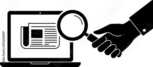 News search online journalism digital investigation concept with magnifying glass and laptop icon editable stock vector illustration