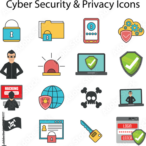 Antivirus and firewall protection icons for safe browsing and systems