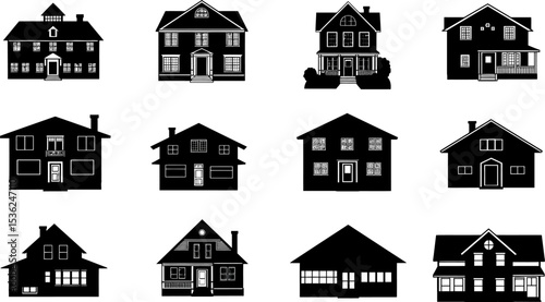 Black and white house vector silhouette collection architecture residential building real estate design icons editable stock vector illustration