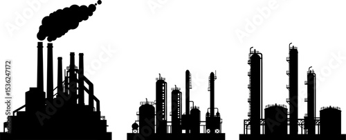 Industrial factory plant silhouette vector illustration pollution environment energy power 100 editable stock vector illustration