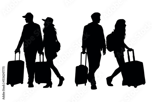people with suitcase silhouette set