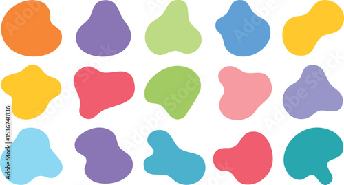 Vector Illustration of Abstract Organic Amoeba Shapes in Vibrant Colors Arranged in a Playful Grid on White Background – Modern Minimalist Flat Design for Creative Projects

