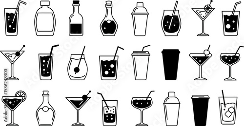 Vector illustration of various alcoholic drinks cocktails and beverages for bar menu and design use editable stock vector illustration