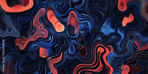 Wallpaper Mural Abstract Topographic Map with Orange and Blue Lines on a Dark Background Torontodigital.ca