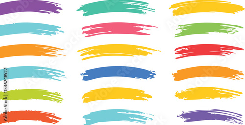 Vector Composition Featuring Multicolor Curved Strokes in Primary and Secondary Hues with Textured Paint-Like Appearance
