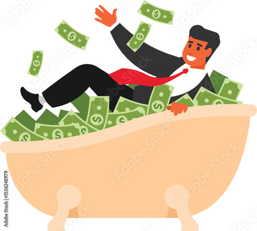 Businessman Bathing in a Bath of Money – Wealth and Success Concept