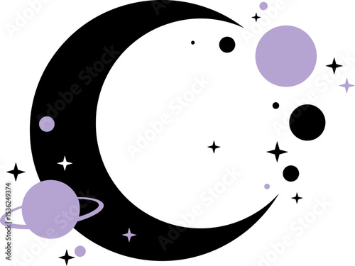 Moon and stars aesthetic vector illustration celestial night sky space galaxy background design graphic 100 editable stock vector illustration