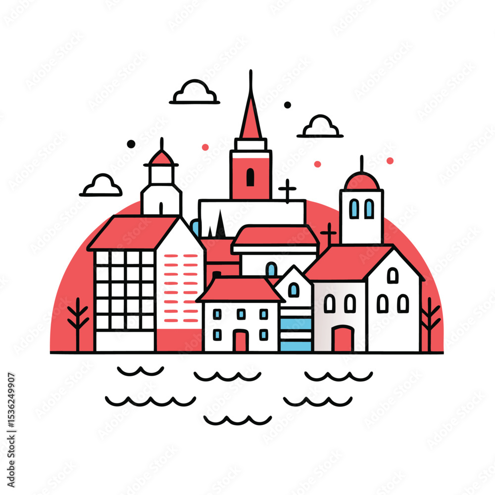 Stockholm Line Art Cityscape with Architecture