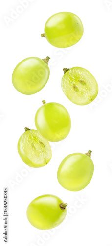 Green grapes falling isolated
