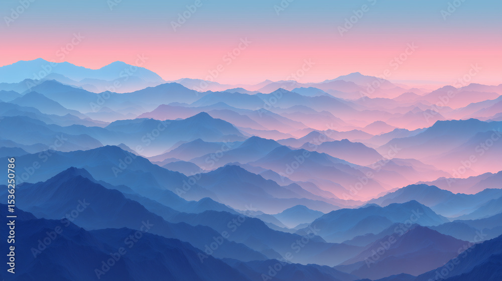 Obraz premium Abstract Mountain Layers at Sunrise with Misty Blue and Pink Hues