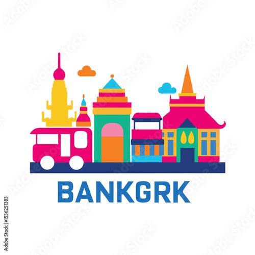 Bangkok Cityscape with Temples and Tuk Tuks