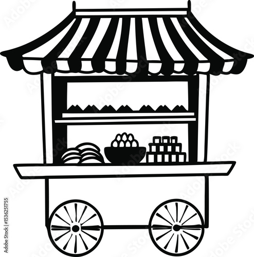Street food stall, street food cart, traditional food cart silhouette vector.