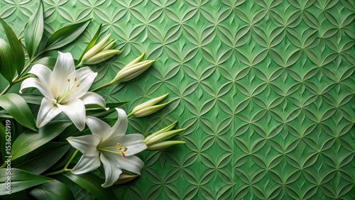 Serene White Lilies Gracefully Arranged Against a Textured Green Background