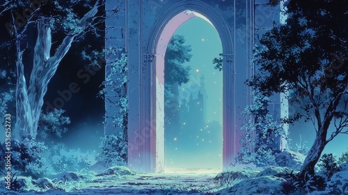 Wallpaper Mural Enchanting Blue Forest Archway Fantasy Art: Magical Gate to Dreamland Torontodigital.ca
