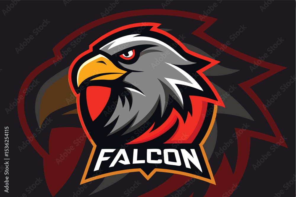 Obraz premium Falcon Eagle Mascot Logo, Flat Vector Illustration of Powerful Bird Symbol for Sports, Esports, and Branding