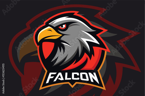 Falcon Eagle Mascot Logo, Flat Vector Illustration of Powerful Bird Symbol for Sports, Esports, and Branding