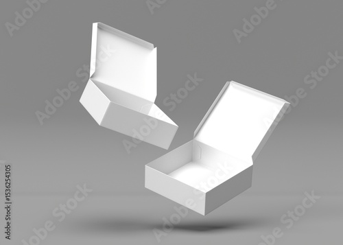 Two Blank White Cardboard Boxes Floating in Air - Packaging Mockup