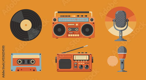 Retro Audio Icon Set – Vintage Music Devices & Microphones Collection