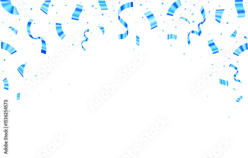 Blue Confetti and ribbons celebration party design element, Falling shiny blue confetti isolated on transparent background. carnival streamer, tinsel, ribbons, confetti,	