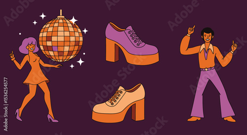 Disco Dance Party Illustration – Retro 70s Fashion, Moves & Platform Shoes