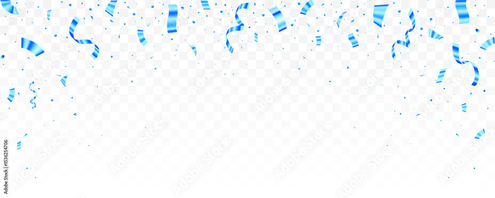 Fototapeta premium Blue Confetti and Ribbons Falling Celebration Background on Transparent