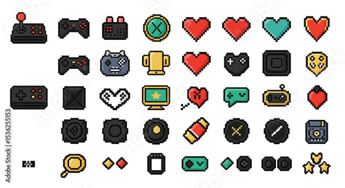 Pixel Art Game Icon Set – Retro 8-Bit UI Symbols & Objects