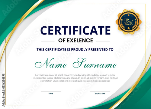 Modern Certificate of Excellence Award Template – Editable Vector Design in EPS Format