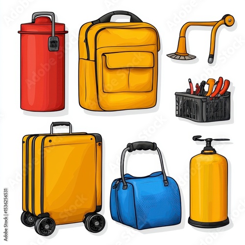Colorful Luggage and Travel Accessories Pixel Art Illustration