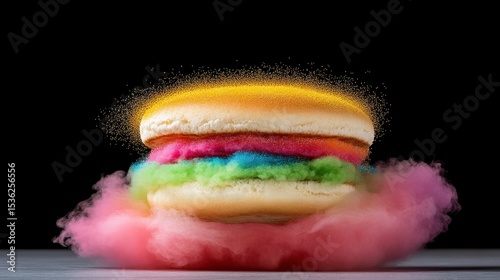 Colorful Macarons on Powder Cloud with Golden Glitter