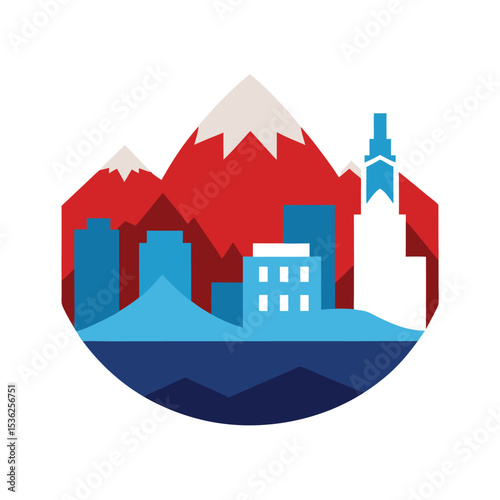Stylized Illustration of Santiago Chile with Andes Mountains
