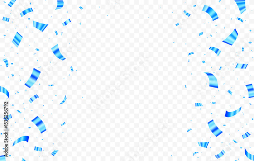 Blue confetti isolated on transparent background, Celebration design element for party. Bright festive tinsel of blue color.