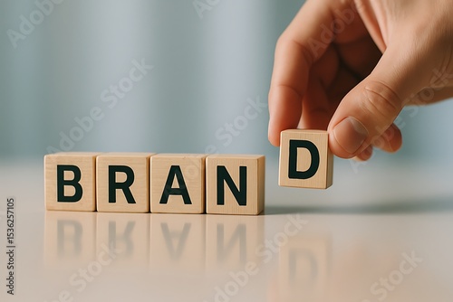 A hand places a wooden block, spelling out the word 