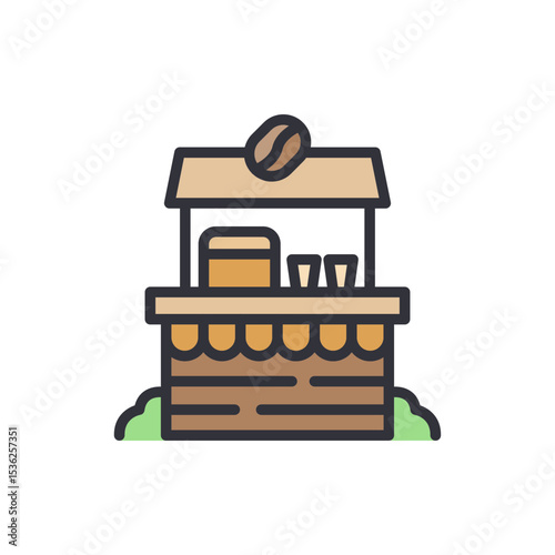 Stylized Coffee Stand With Bean Icon And Transparent Background